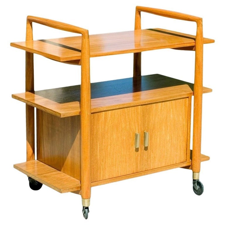 Mid-Century Three-Tier Bar Serving Cart w/ Storage Cabinet (1 of 7)
