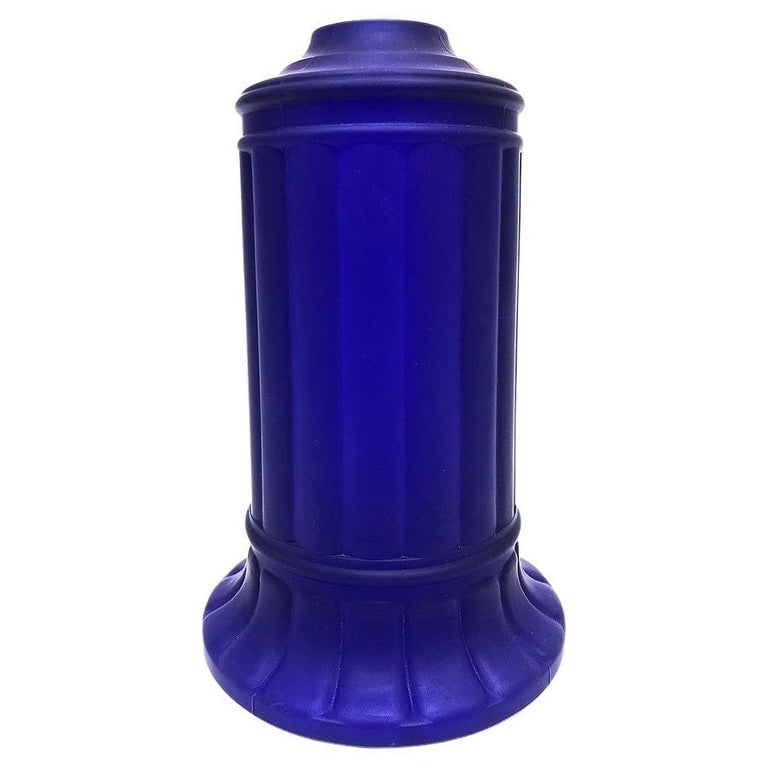 Vianne Art Deco Frosted Ripped Cylinder Cobalt Art Glass Light Up Lamp Base (1 of 4)