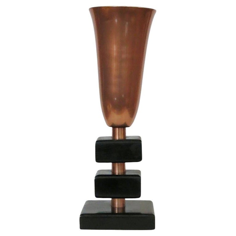 Early Mid-century Copper Stacked Base Torchiere Table Lamp (1 of 9)
