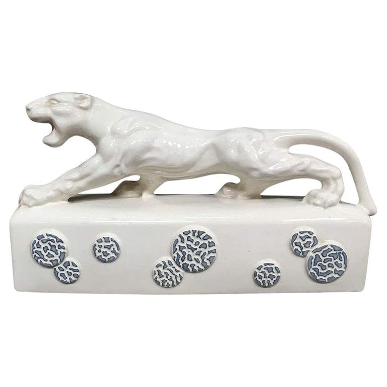 White Ceramic "Sportsman Panther" TV Lamp signed Kron, 1955 (1 of 8)