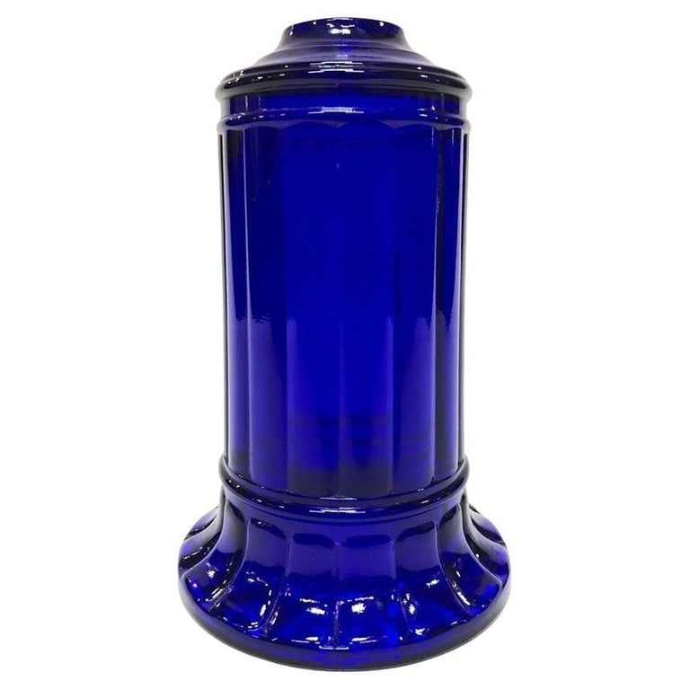 Vianne Art Deco Ripped Cylinder Cobalt Art Glass Light Up Lamp Base (1 of 5)