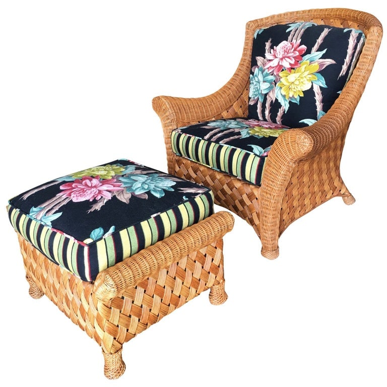 Large "Big Daddy" Woven Wicker Lounge Chair with Matching Ottoman (1 of 16)