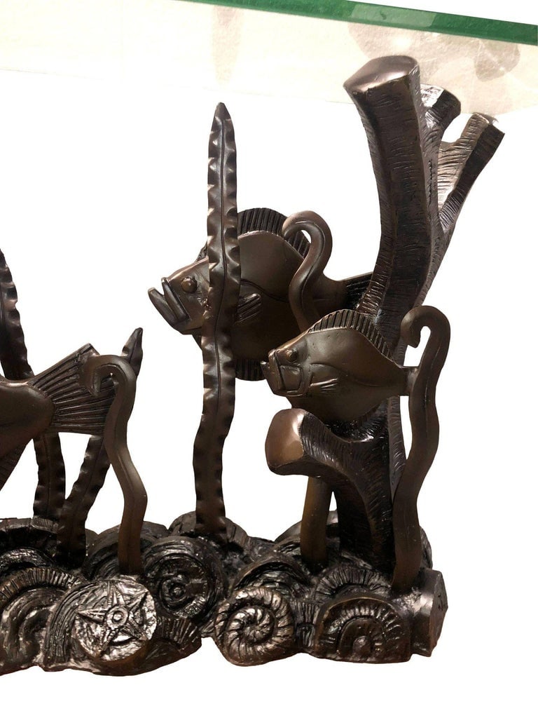 Aquatic Marcel Bouraine "Turbot" Bronze Art Deco Console Table by Phyllis Morris - 11