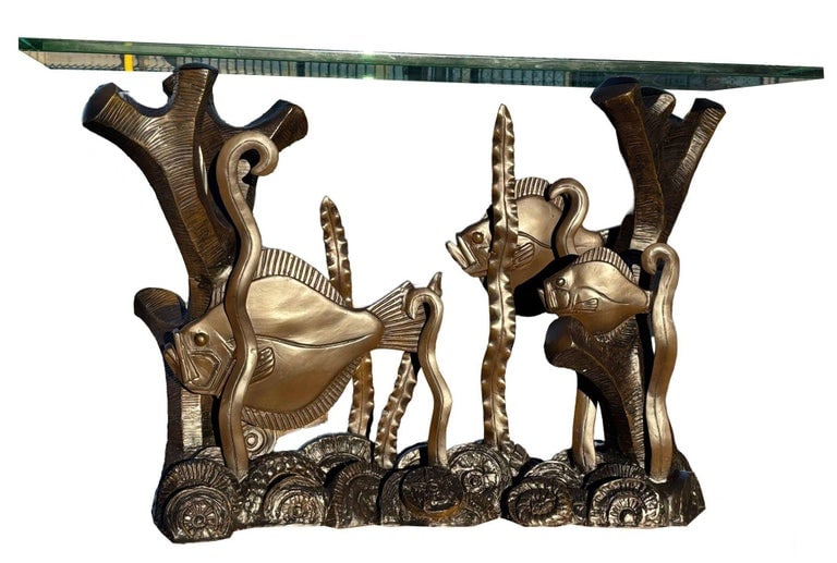 Aquatic Marcel Bouraine "Turbot" Bronze Art Deco Console Table by Phyllis Morris - 2