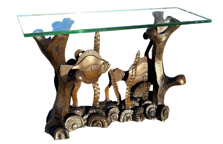 Aquatic Marcel Bouraine "Turbot" Bronze Art Deco Console Table by Phyllis Morris - 3