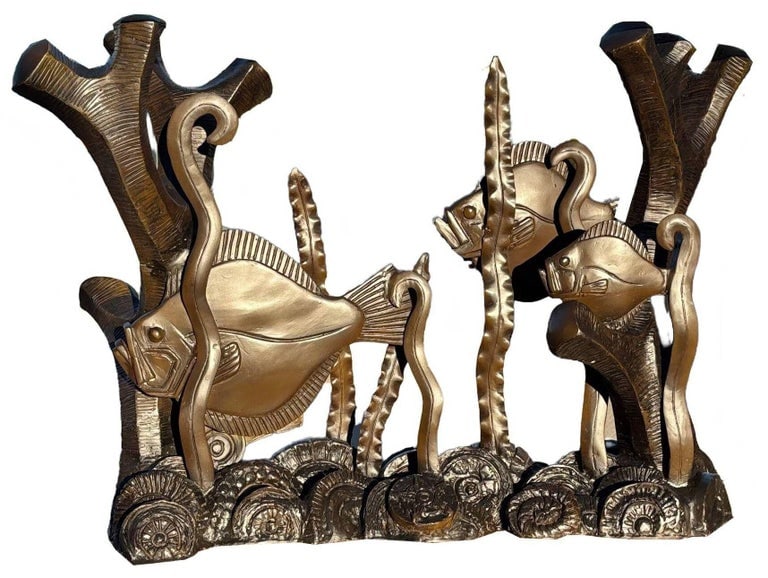 Aquatic Marcel Bouraine "Turbot" Bronze Art Deco Console Table by Phyllis Morris - 5