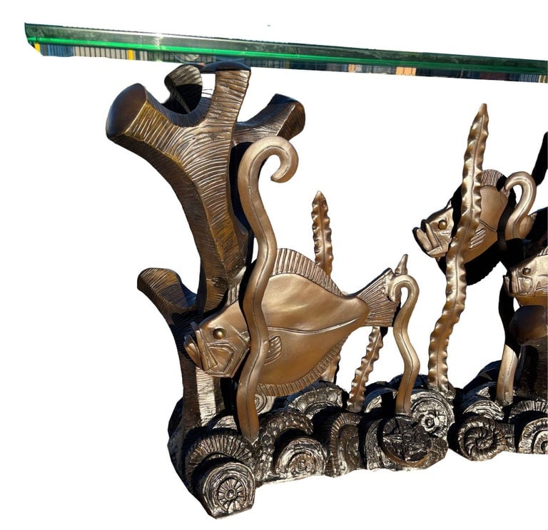 Aquatic Marcel Bouraine "Turbot" Bronze Art Deco Console Table by Phyllis Morris - 7