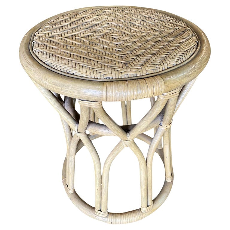 Restored "X" Rattan Vanity Stool with Wicker Seat (1 of 7)