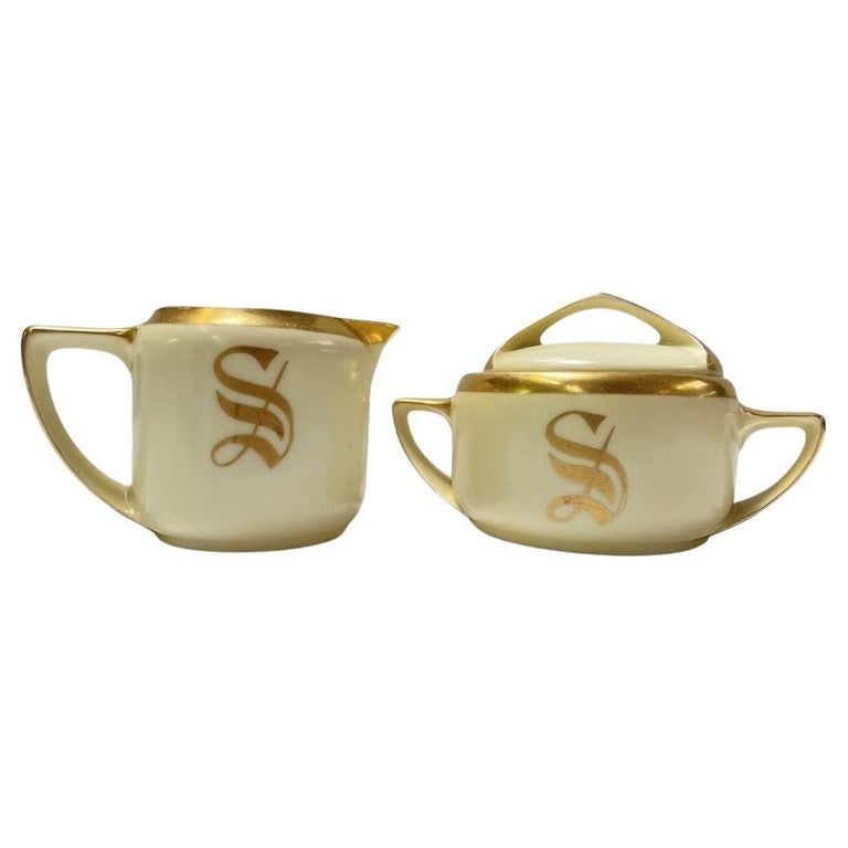 Rosenthal Serb Bavaria Donatello Porcelain Creamer & Sugar Bowl: Rosenthal Serb Bavaria Donatello Porcelain Creamer and Sugar Bowl with Gold Trim and Monogram "S"Made in Germany. Vintage.DimensionsSugar jar W6.5" x L4" xH4"Cream holder W4.75" x L3" x H3"
