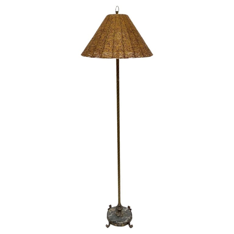 Brass & Marble Empire Iron Marble Floor Lamp w/ Beaded Shade (1 of 7)
