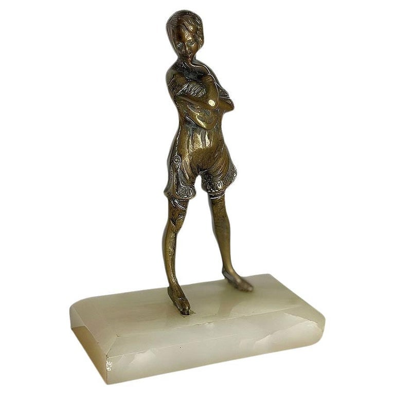 6" Tall Art Deco Nude Female Flapper Bronze Sculpture on Green Onyx Base: 6" Tall Nude Flapper girl standing tall with her legs slightly apart, exuding confidence and poise. Her bob style is pulled back, emphasizing the smooth lines of her neck and face. Her undergarments a