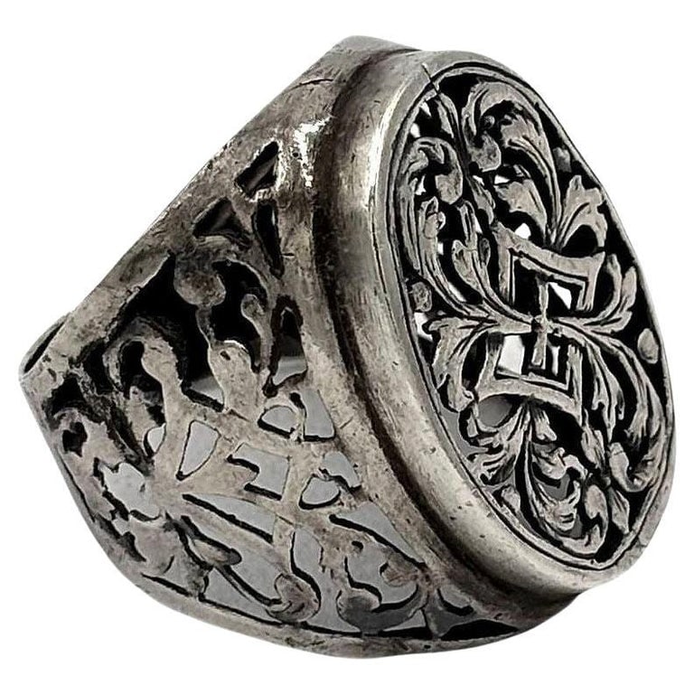 925 Sterling Scrollwork Tang Grass Pattern Victorian Statement Ring Size 10 (1 of 5)