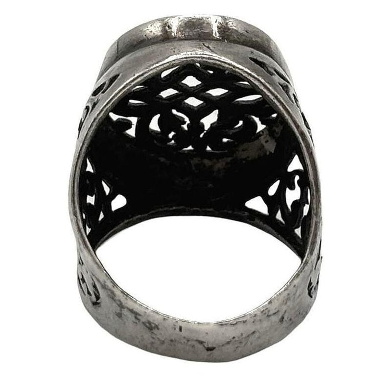 925 Sterling Scrollwork Tang Grass Pattern Victorian Statement Ring Size 10 - 2
