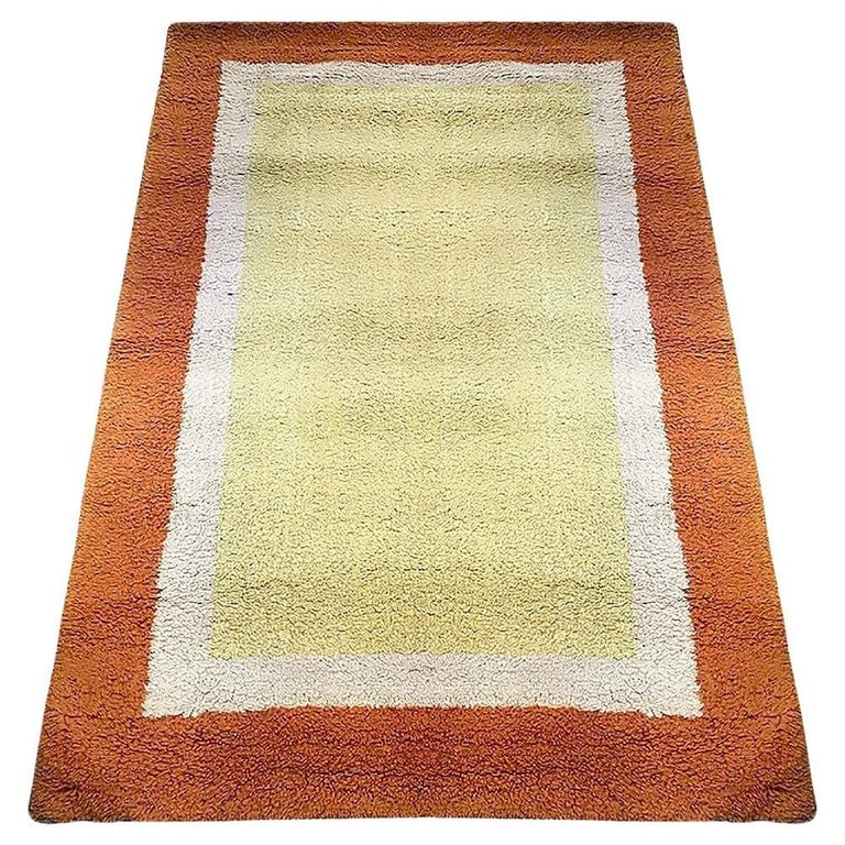Post Modern Geometric Tricolor Scandinavian Shag Wool Rug (1 of 4)