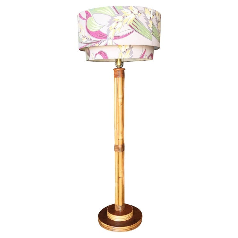 Restored Rattan & Mahogany Pole Floor Lamp (1 of 7)