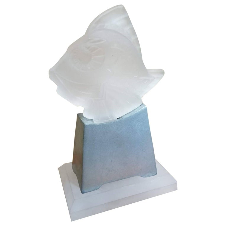 Art Deco GROS POISSON Frosted Art Glass Fish Accent Lamp (1 of 5)