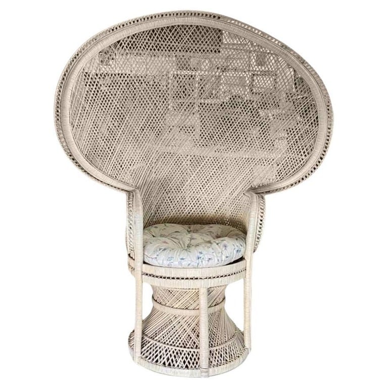 Restored Rattan Large Pale Woven Wicker "Cobra" Lounge Throne Chair (1 of 9)