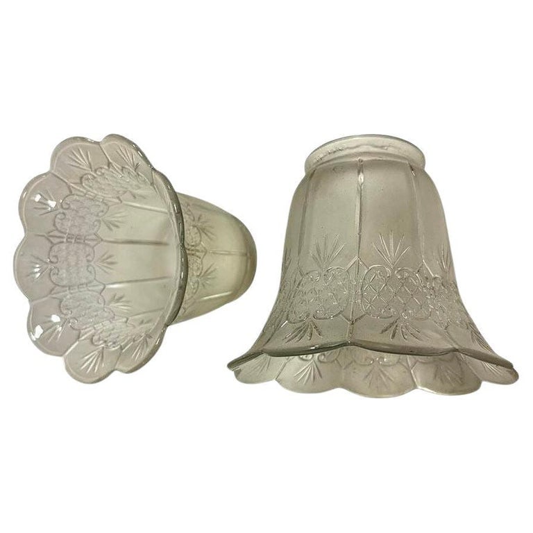Edwardian Fluted Bell Lamp Shade by Gillinder Glass w/ 2 1/4" Fitter , Pair (1 of 7)