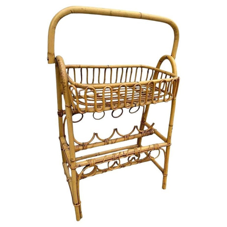 Albini Style Rattan Service Side Table & Bottle Holder w/ Handle (1 of 7)