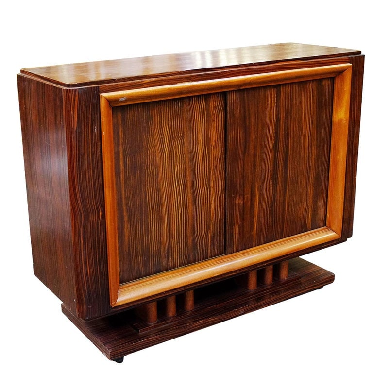 French Art Moderne Deco Macassar Ebony Credenza w/ Combed Wood Door (1 of 7)