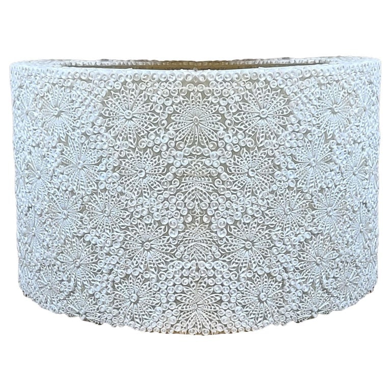 Large 48" Resin Seashell Organic Modern Boho Drum Shade Chandelier, 2 Available: Large 48" diameter resin seashell organic drum shade chandelier featuring a large drum made of sea shells fixed in place as a resin wall. There is a single 120w light bulb inside the dum. Wired for 11