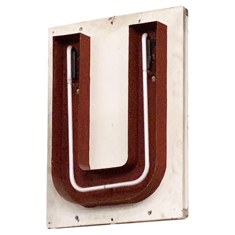 Large Vintage Neon Marquee Letter "U" From Pan American Auditorium: Own a piece of Los Angeles history. This large neon marquee letter "U" comes from the interior of the iconic Pan-Pacific Auditorium in Los Angeles and was removed in 1986. Each letter features the sam