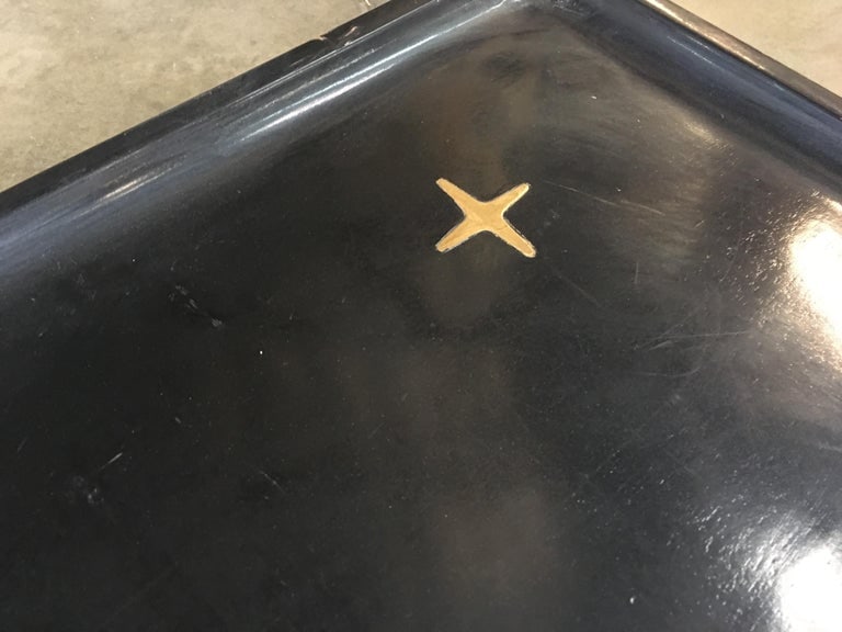 Rare Midcentury Black Lacquer Coffee Table with Solid Cast Bronze Base - 2