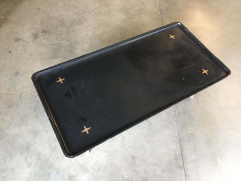 Rare Midcentury Black Lacquer Coffee Table with Solid Cast Bronze Base - 7