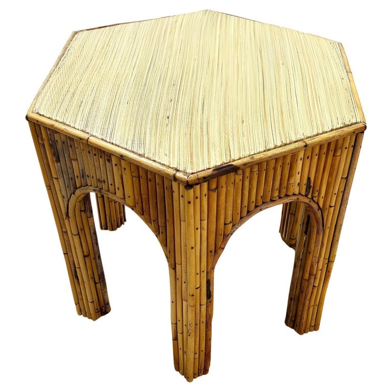 Restored Victorian Reed Stick Rattan Hexagon Arched Side Table (1 of 6)