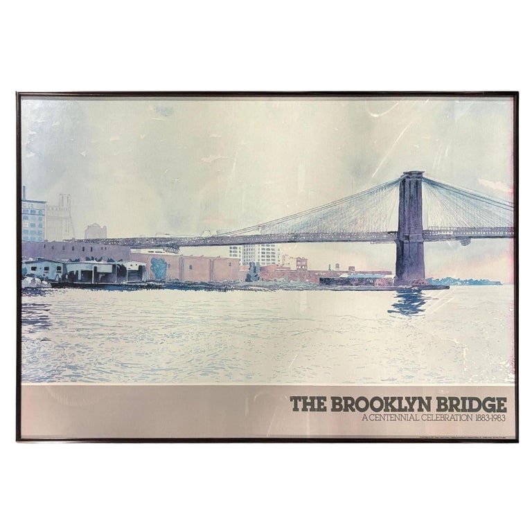 1983 "The Brooklyn Bridge" Watercolor Lithograph Poster by David Lingwood Framed (1 of 8)