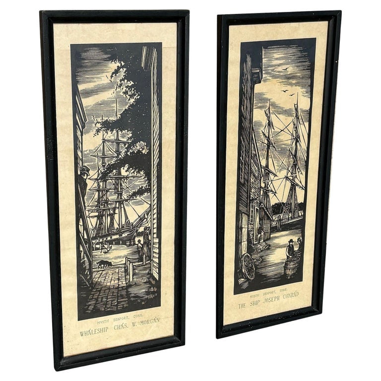 Set of two Mystic Seaport Whaling Woodblock Prints by James Arnold (1 of 6)