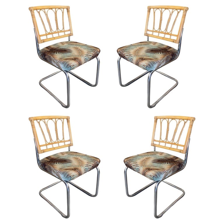 Rare Restored Marcel Breuer Rattan Back Chrome "cesca" Chairs By Virco, Set of 4 (1 of 6)