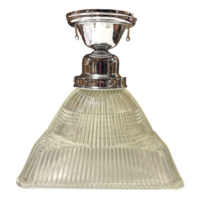 Stepped Holophane Square Pendant Chrome Ceiling Light - 2