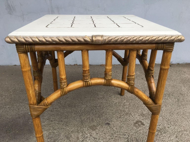 Restored Rattan Center Coffee Table with Solid Resin Top - 4