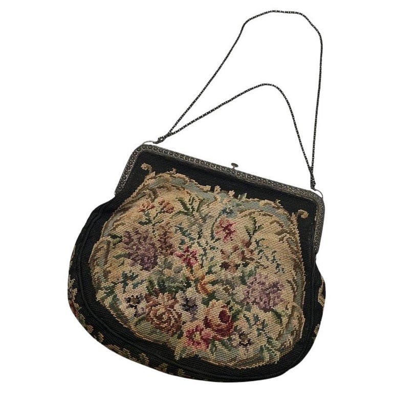 Petit Needlepoint Tapestry Floral Embroidered Purse w/ Ornate Silver Clasps (1 of 15)