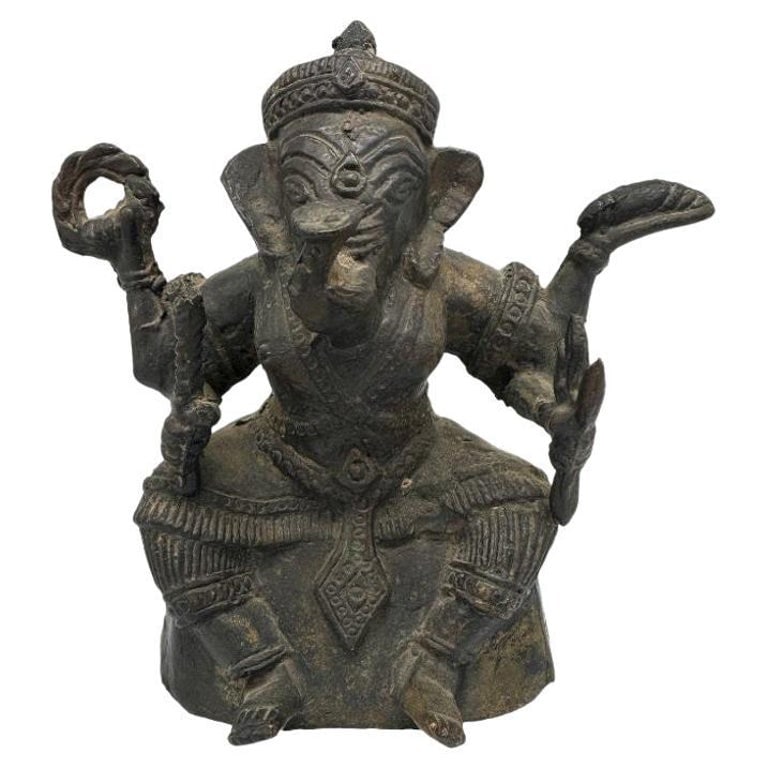 Antique Bronze Ganesha Seated Meditation Four Hands Hindu Ganapati Sculpture (1 of 8)