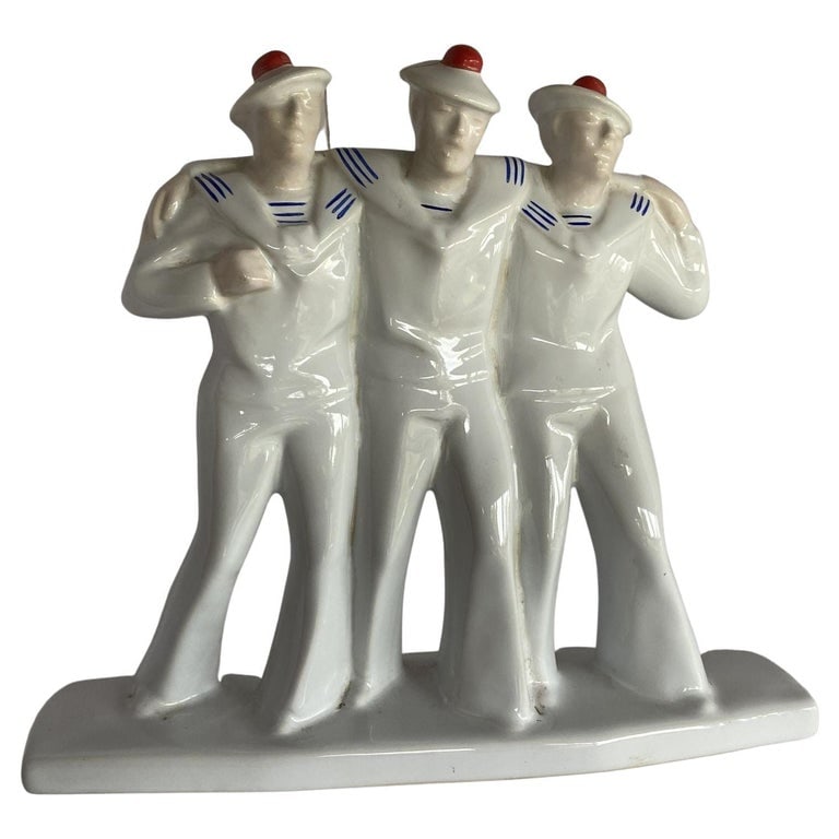 Art Deco Sailors on Leave Earthenware Ceramic Sculpture by Edouard Cazea: French Matelots singing sailors Dax Art Deco Group. Art Deco Sailors on leave earthenware ceramic sculpture. The iconic original at the height of Art Deco was designed by Edouard Cazeaux for the
