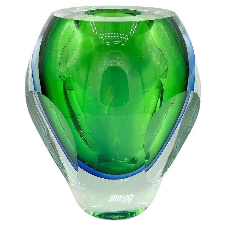 Blue & Green Lead Glass Bud Vase By Kosta Boda For Fifth Avenue NYC (1 of 5)