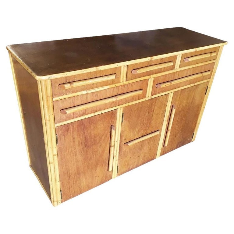 Restored Stacked Rattan Sideboard W/ Mahogany Top (1 of 10)