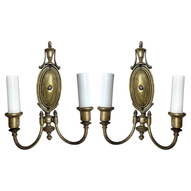 French Empire Style Cast Brass Dual Arm Wall Sconces, pair (1 of 5)