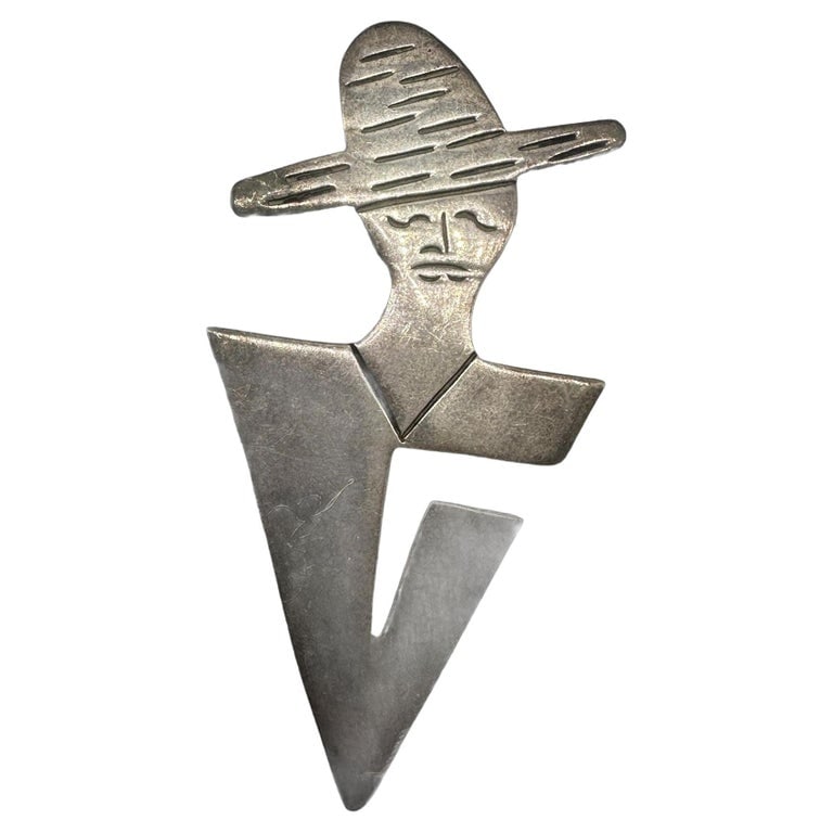 Vintage 925 Sterling Silver Mexican Lady In Hat Letter "V" Initial Pin Brooch (1 of 4)