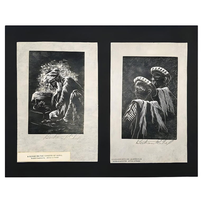Pair of Wood Block Engraving Prints by Bertram Reibel signed in Frame (1 of 5)