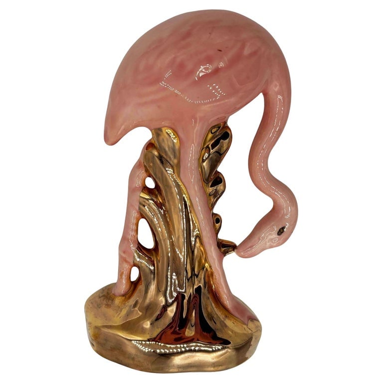 Mid-century California Pottery Ceramic Pink & Gold Flamingo Figurine (1 of 6)