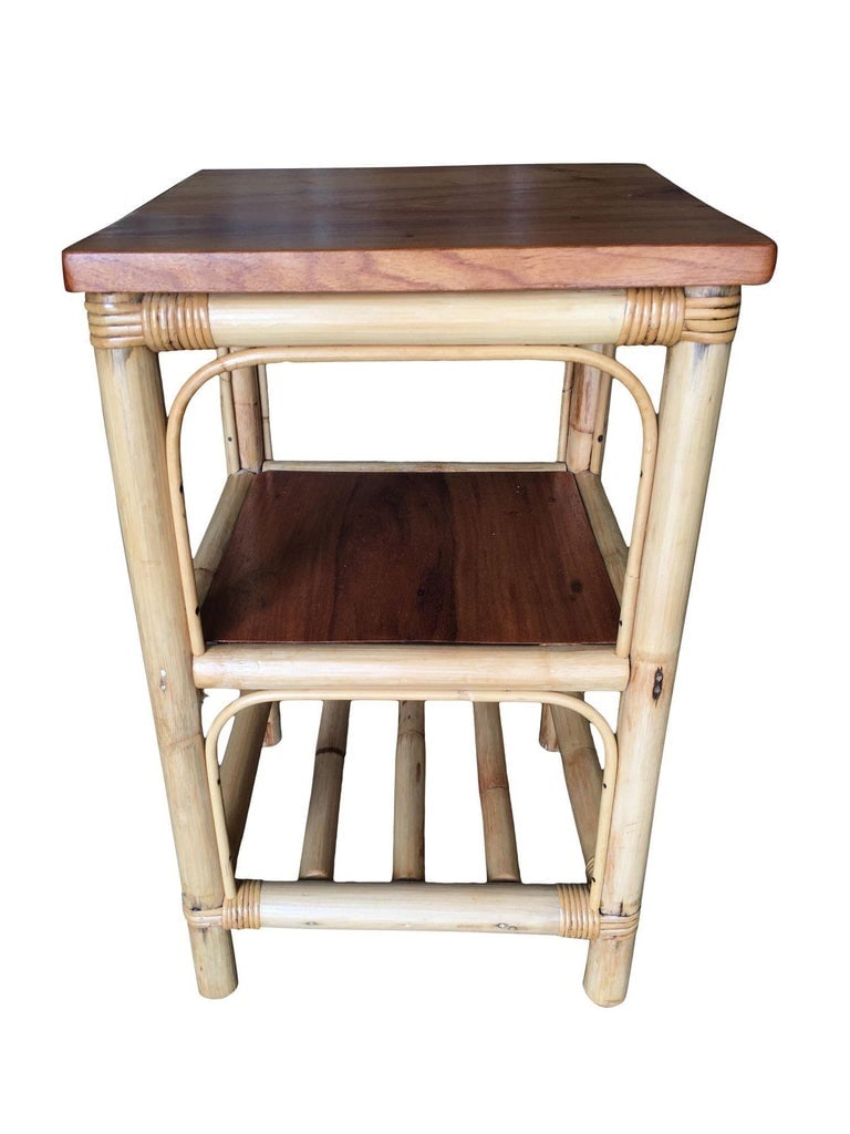 Restored Rattan Square Side Drink Table - 2