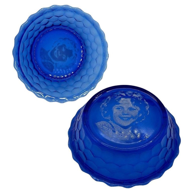 Art Deco Cobalt Shirley Temple Blue Glass Decrotive Bowl Pair by Hazel-Atlas (1 of 8)