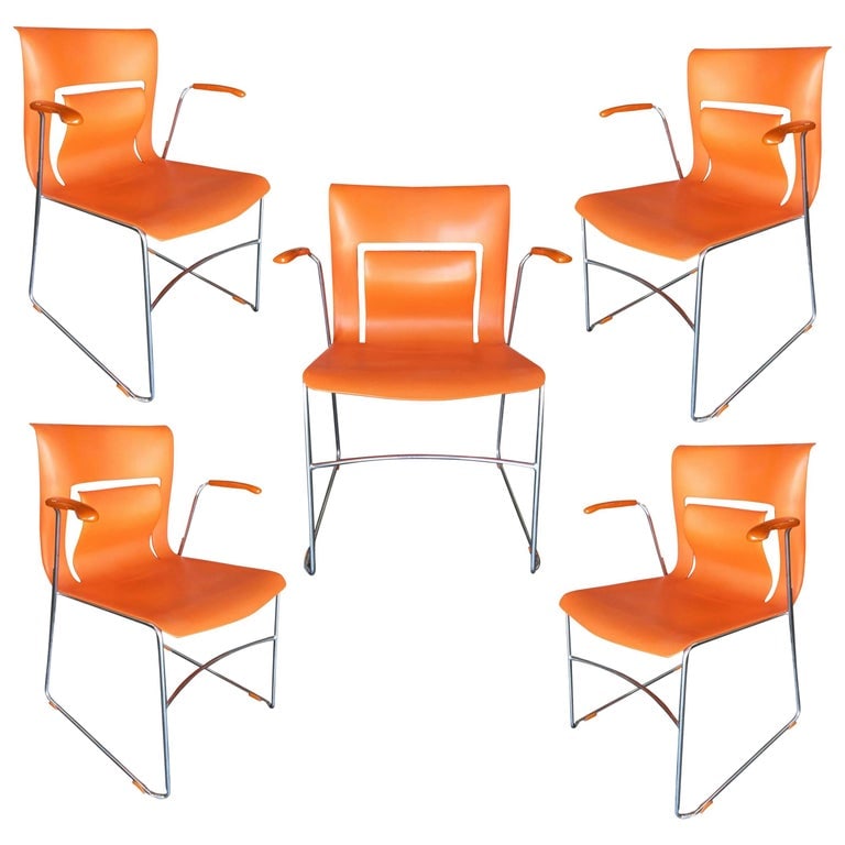 Sets, Rare Orange Stylex "Rythm" Armchair by Sva Cvek, Sets of 5 (1 of 6)