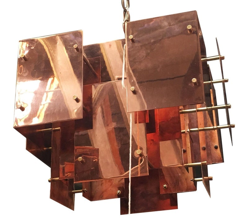 Robert Sonneman Designed Floating Panel "Cityscape" Brutalist Chandelier - 2