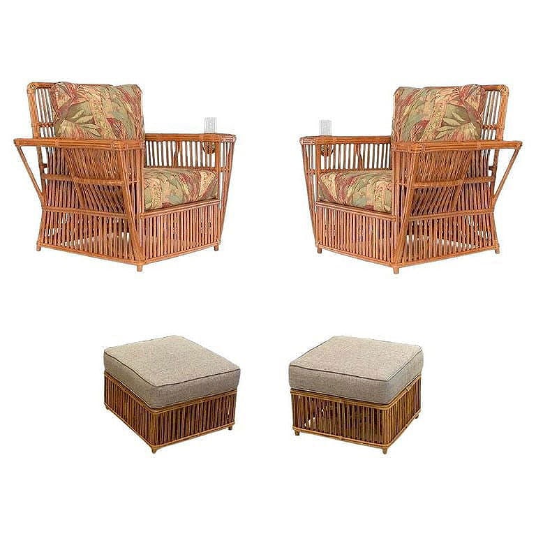 Presidents Stick Reed Rattan Nantucket Lounge Armchair and Ottoman Set (1 of 9)