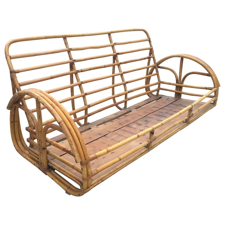 Restored "Floral Rose" Arm Rattan 3-Strand 3-Seater Sofa with Scoop Base (1 of 7)