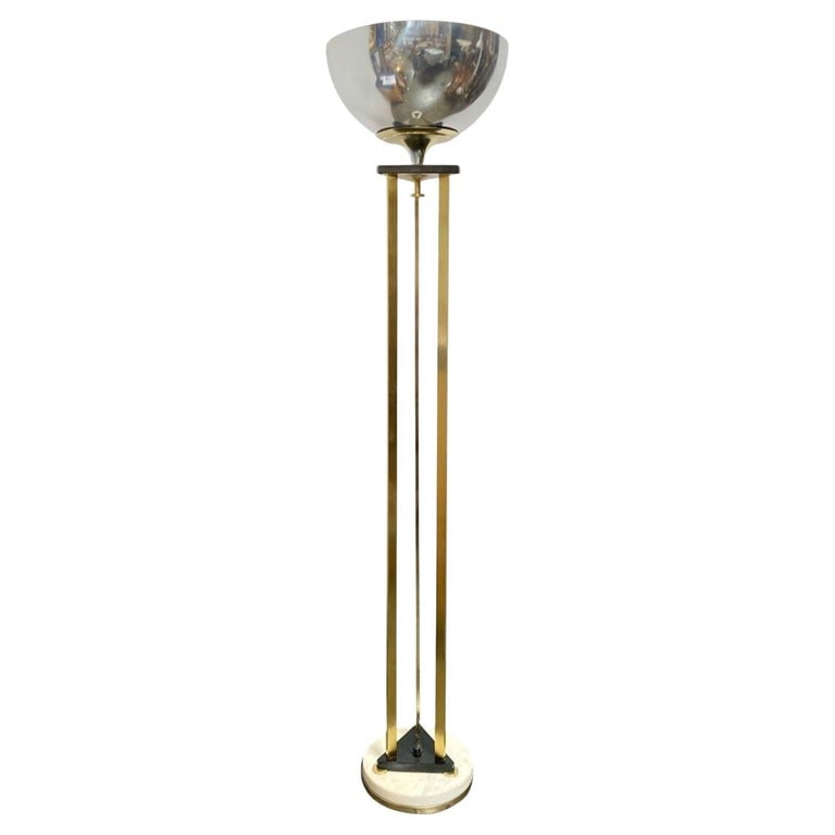 High Style Memphis Style Brass Chrome and Marble Torchiere Floor Lamp (1 of 7)